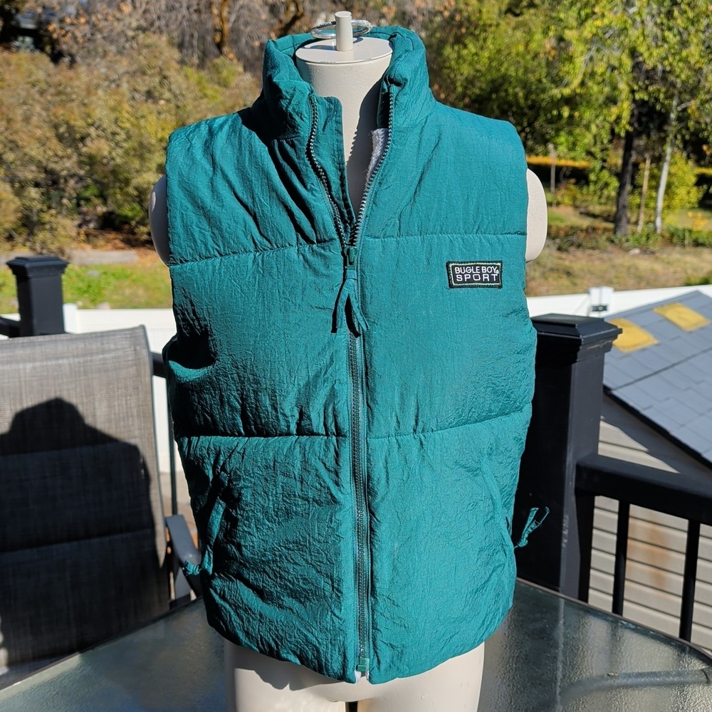 Vintage Bugle Boy Sport Green Full Zip Front Puffer Vest Size Large